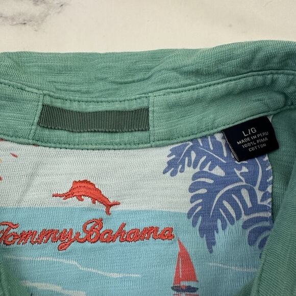 Tommy Bahama Mens Polo Shirt Size L Light Teal Blue Short Sleeve Solid - Picture 6 of 12